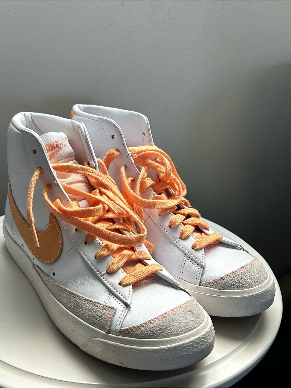 Nike Women's White & Peach High-Top Sneakers with Peach Swoosh
